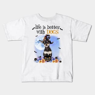 Chihuahua Witch Hat Life Is Better With Dogs Halloween Kids T-Shirt